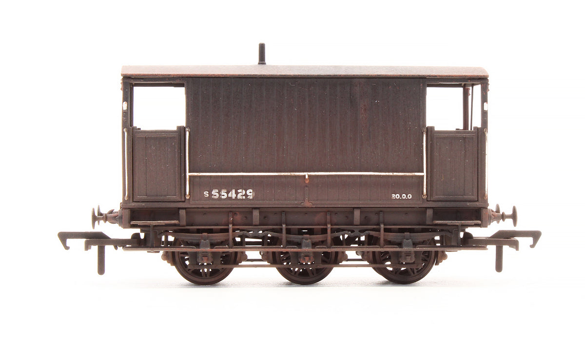 Pre-Owned 931007 SECR 6 Wheel Brake Van No. S55429, SR brown with red ends (BR lettering) - Custom Weathered