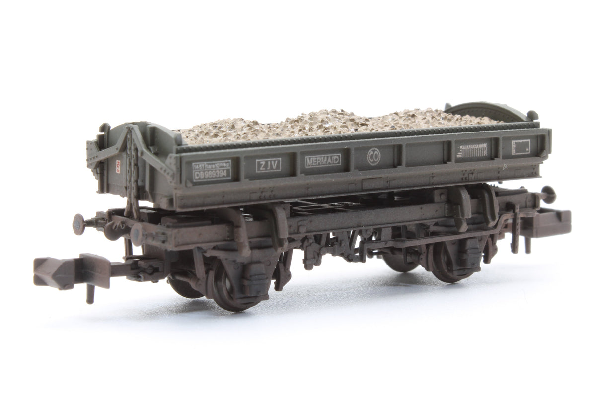Pre-Owned 14T 'Mermaid' Side Tipping Ballast Wagon BR Departmental Olive Green No. DB989394 - Custom Weathered