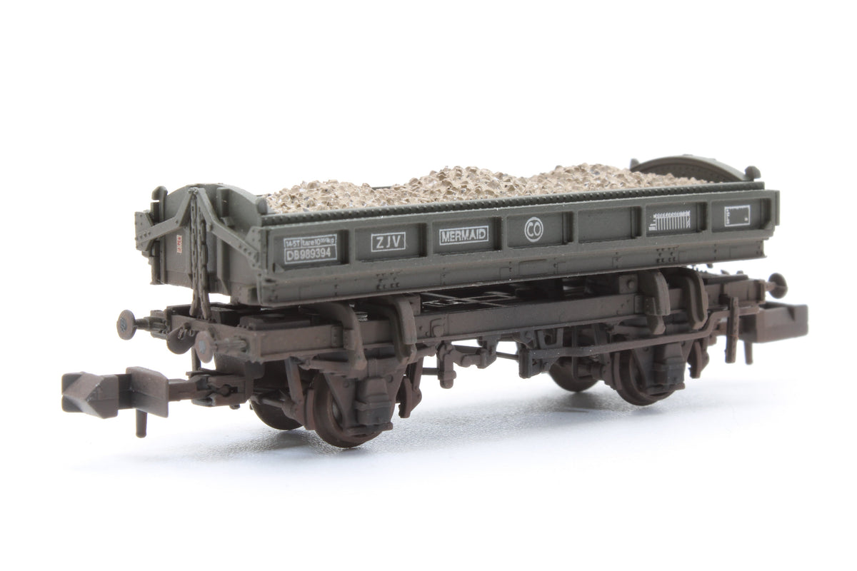 Pre-Owned 14T 'Mermaid' Side Tipping Ballast Wagon BR Departmental Olive Green No. DB989394 - Custom Weathered