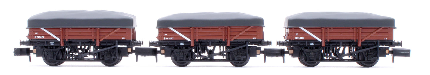 5 Plank China Clay 3-Wagon Pack BR Bauxite (Early) with Flat Canopy No.B743073, B743077 & B743081