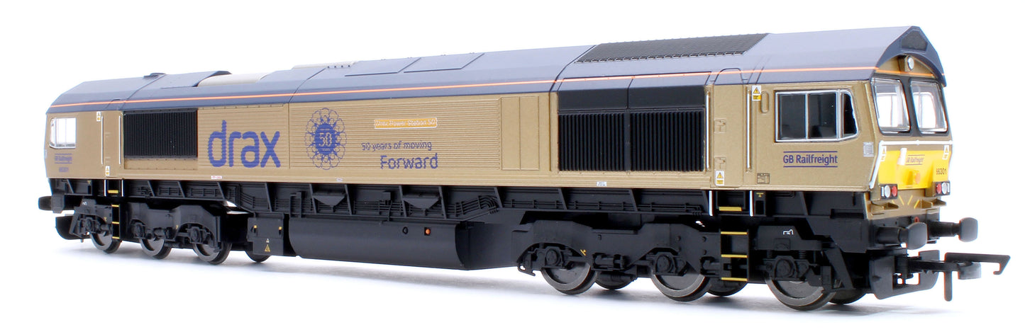 R30461 RailRoad GB Railfreight Class 66 Co-Co Drax 50th Anniversary Gold 66301 ‘Drax Power Station 50’ Diesel Locomotive