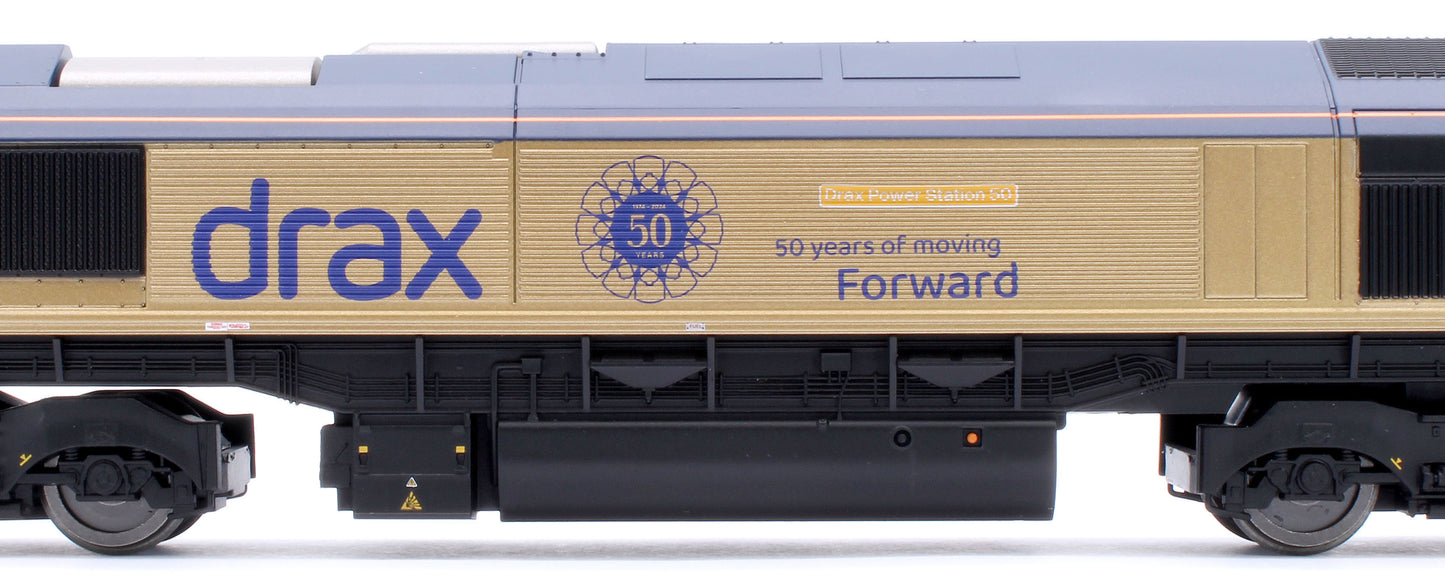 R30461 RailRoad GB Railfreight Class 66 Co-Co Drax 50th Anniversary Gold 66301 ‘Drax Power Station 50’ Diesel Locomotive