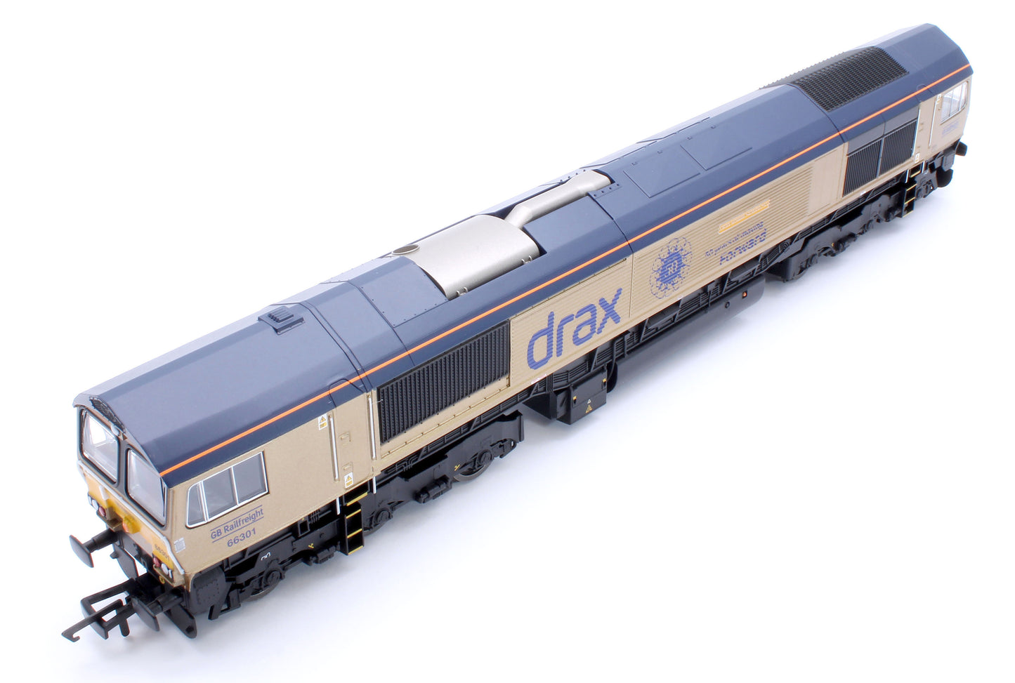 R30461 RailRoad GB Railfreight Class 66 Co-Co Drax 50th Anniversary Gold 66301 ‘Drax Power Station 50’ Diesel Locomotive