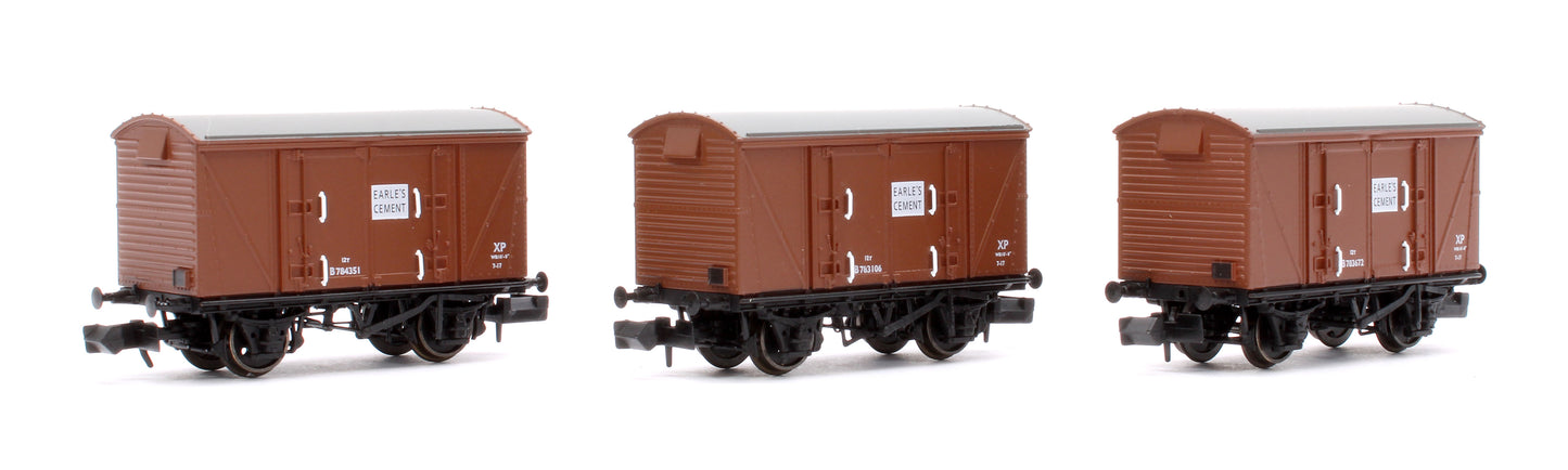 Set of 3 BR 12T Vanwide Ventilated Vans, BR Bauxite (Early) Earle's Cement