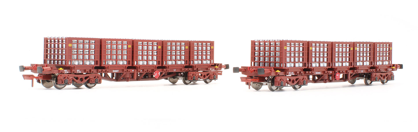 Pre-Owned IRM1075-A CIE / Irish Rail 42ft Bogie Flat Wagon Red Oxide With Beer Kegs - Twin Pack