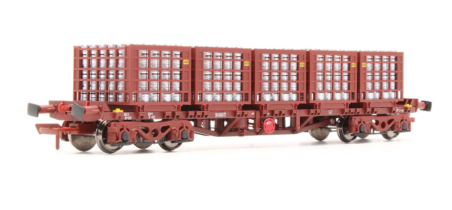 Pre-Owned IRM1075-A CIE / Irish Rail 42ft Bogie Flat Wagon Red Oxide With Beer Kegs - Twin Pack