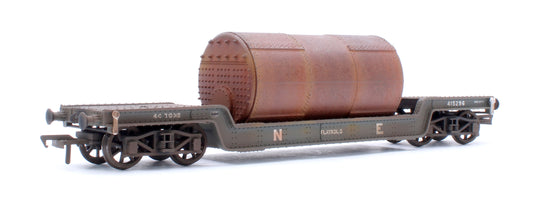 Pre-Owned Bogie Well Wagon LNER Grey With Boiler Load - Weathered