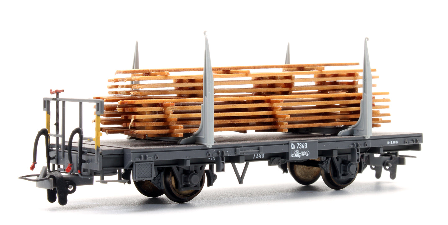 Pre-Owned RhB Kk 7349 wheel Flat wagon with Wood Load