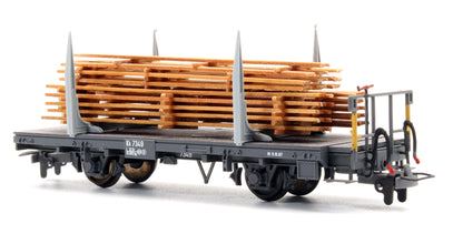 Pre-Owned RhB Kk 7349 wheel Flat wagon with Wood Load