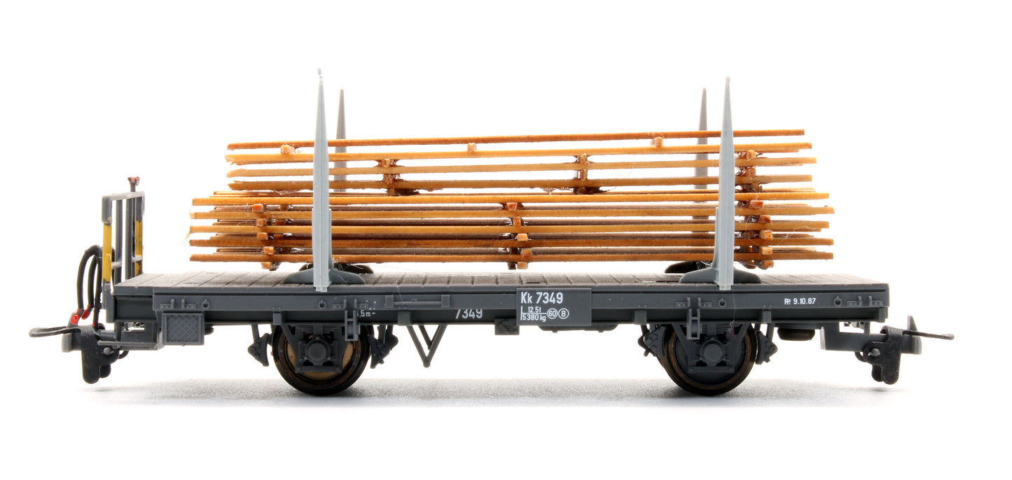 Pre-Owned RhB Kk 7349 wheel Flat wagon with Wood Load