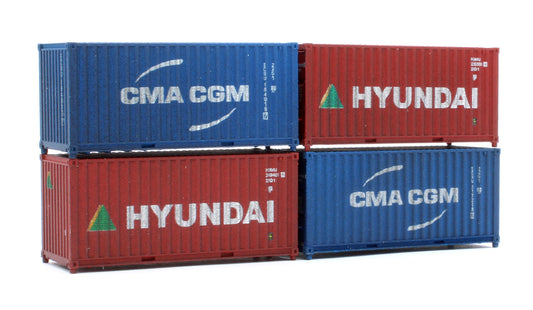 20ft Container Set (4) Hyundai/CMA CGM - Weathered