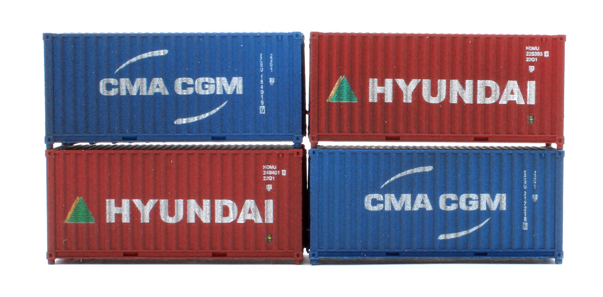 20ft Container Set (4) Hyundai/CMA CGM - Weathered