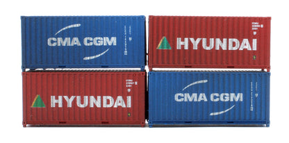 20ft Container Set (4) Hyundai/CMA CGM - Weathered