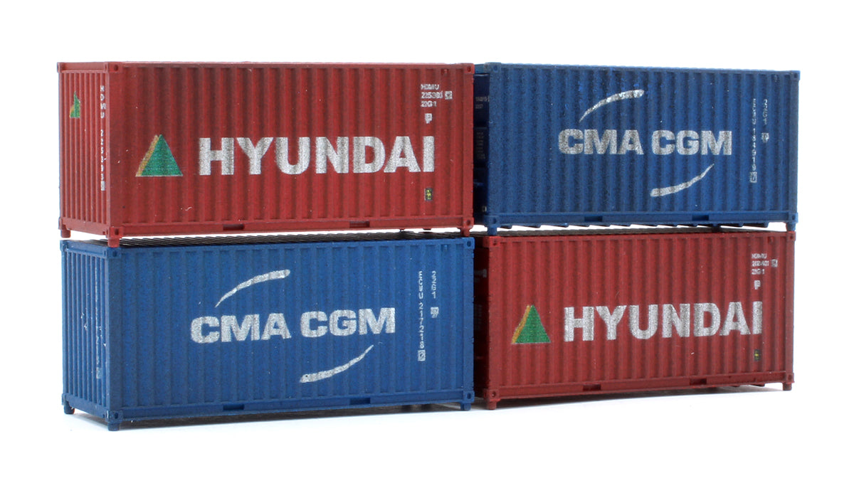 20ft Container Set (4) Hyundai/CMA CGM - Weathered