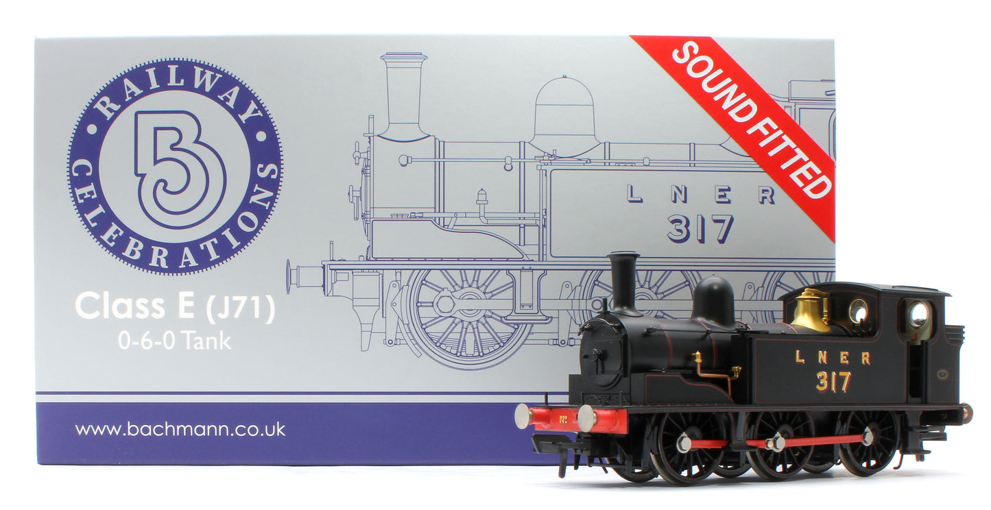 31-066SF NER E (J71) 317 LNER Lined Black Steam Tank Locomotive - DCC Sound