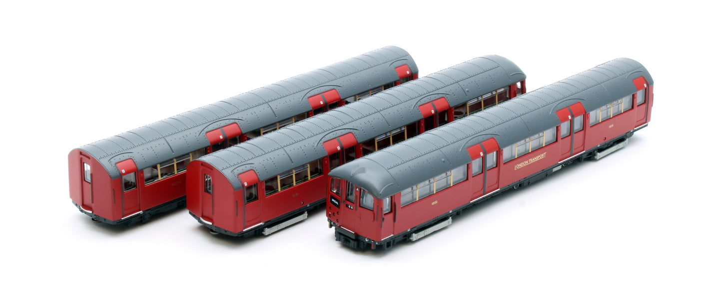 RT-N-LU1938-MAR301C 1938 Tube Stock - London Transport (Gold Branding) Maroon “Rail Red” (Cream Window Bars) Set C (Northern & Bakerloo Line) 3-Car EMU