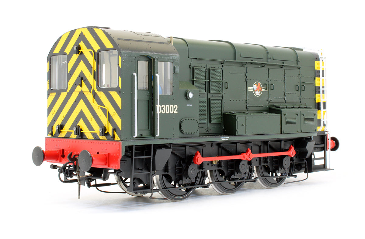 Pre-Owned Class 08 BR Green D3002 Late Crest Wasp Stripes Diesel Shunter Locomotive