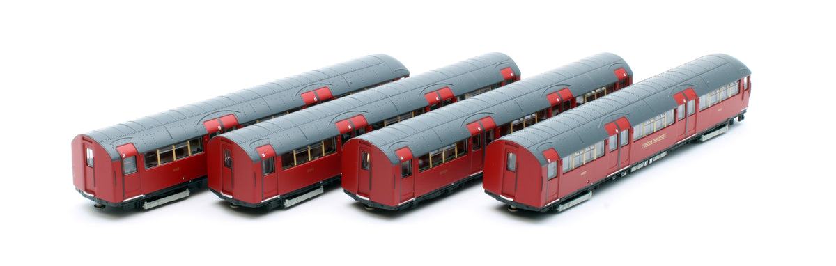 RT-N-LU1938-MAR401B 1938 Tube Stock - London Transport (Gold Branding) Maroon “Rail Red” (Cream Window Bars) Set B (Bakerloo Line) 4-Car EMU