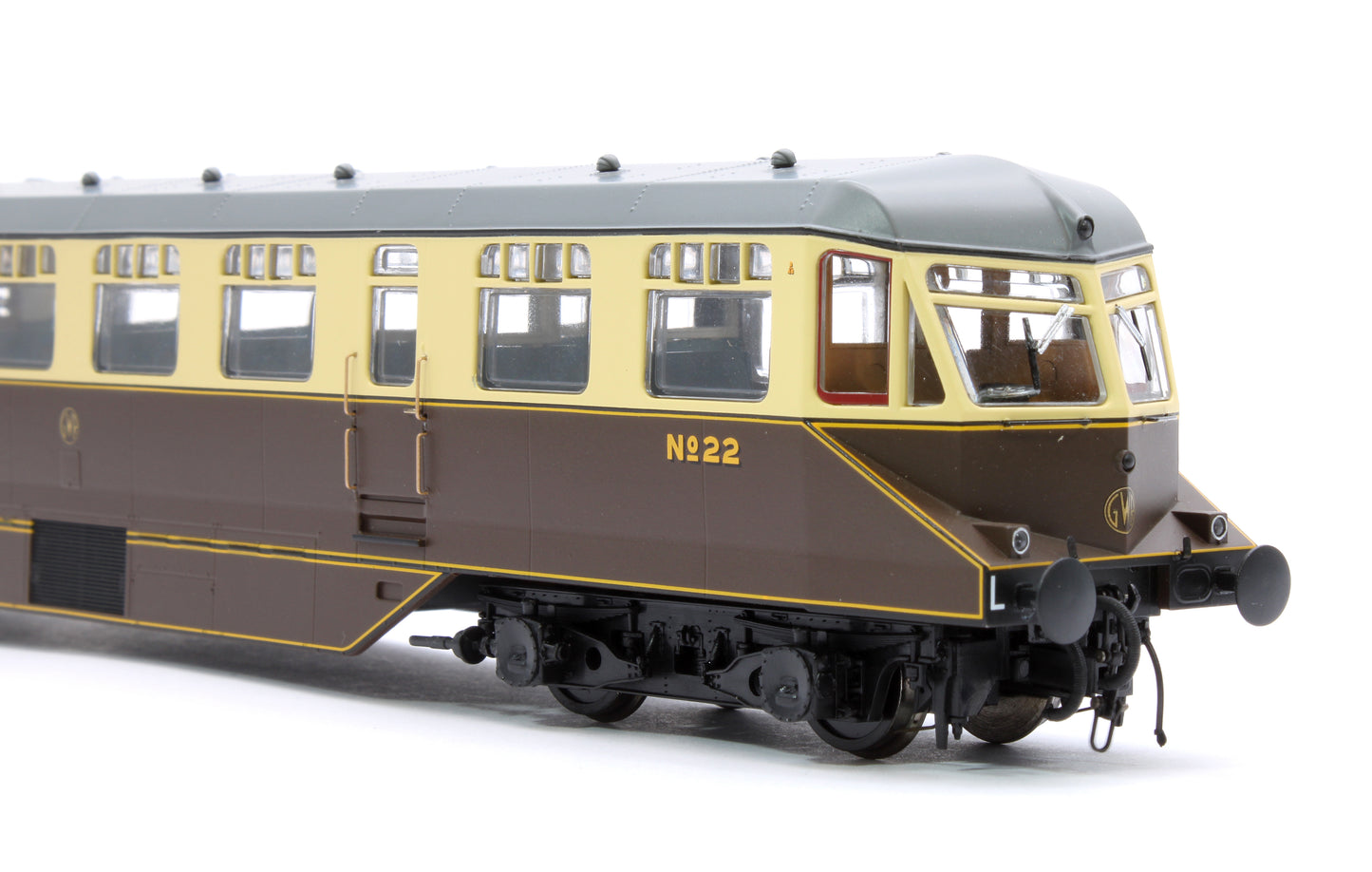 GWR Passenger Railcar GWR Chocolate/Cream No.22 with Monogram (Grey Roof) Diesel Locomotive