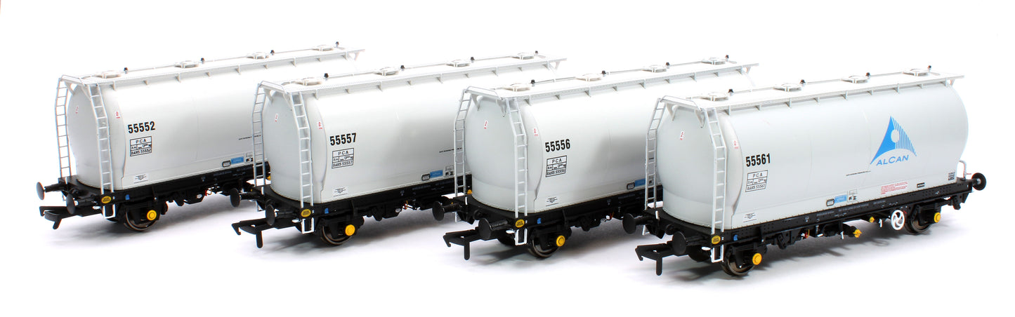 RT-PCA20-201C Pack of 4 Alcan liveried PCA tanks (with ladders). Numbers: 55552, 55556, 55557, 55561
