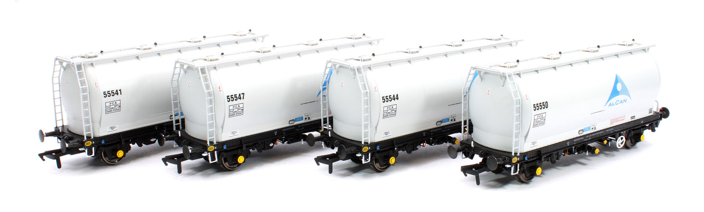 RT-PCA20-201B Pack of 4 Alcan liveried PCA tanks (with ladders). Numbers: 55541, 55544, 55547, 55550