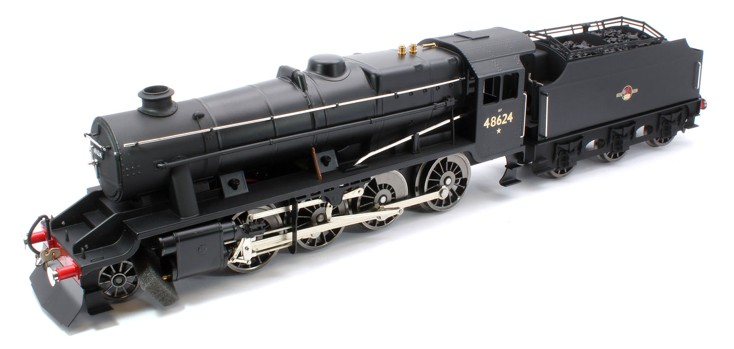 E/38-E1 Stanier Class 8F 2-8-0 BR Unlined Satin Black No. 48624 Steam Locomotive w/Fowler Tender