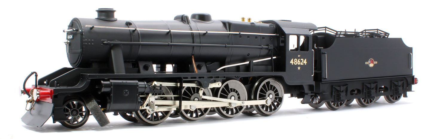E/38-E1 Stanier Class 8F 2-8-0 BR Unlined Satin Black No. 48624 Steam Locomotive w/Fowler Tender