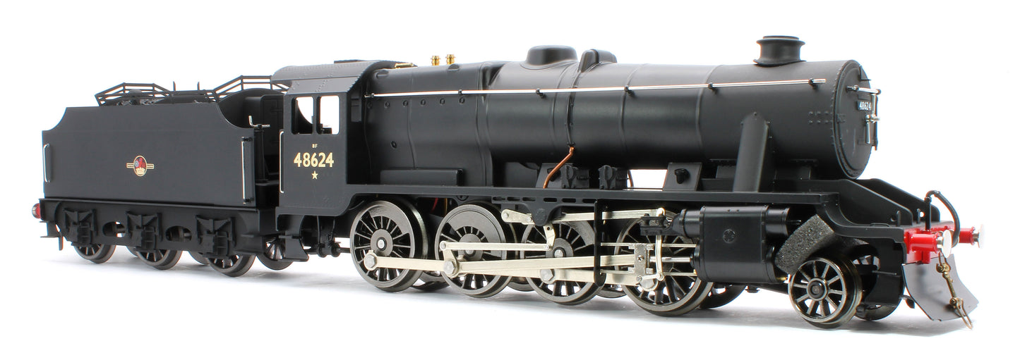 E/38-E1 Stanier Class 8F 2-8-0 BR Unlined Satin Black No. 48624 Steam Locomotive w/Fowler Tender