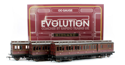 Pre-Owned 978005 48' Midland Railway ‘Evolution’ Bogie Coach Non-Corridor Carriage No.681, No.2441 & No.3207 3-Pack
