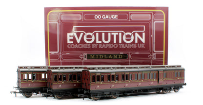 978005 48' Midland Railway ‘Evolution’ Bogie Coach Non-Corridor Carriage No.681, No.2441 & No.3207 3-Pack