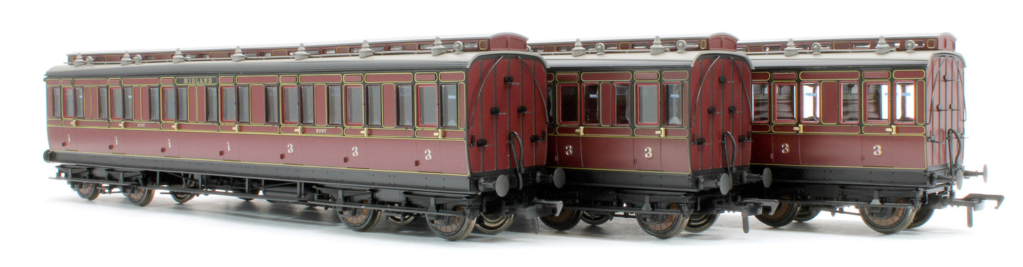 978005 48' Midland Railway ‘Evolution’ Bogie Coach Non-Corridor Carriage No.681, No.2441 & No.3207 3-Pack