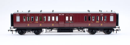 Pre-Owned LNWR 50ft Arc Roof Brake Third Corridor LMS Crimson Lake No.6080