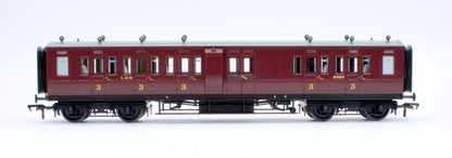 LNWR 50ft Arc Roof Brake Third Corridor LMS Crimson Lake No.6080