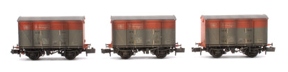 Custom Weathered Set of 3 BR 12T VEA Ventilated Vans, BR Railfreight Red/Grey