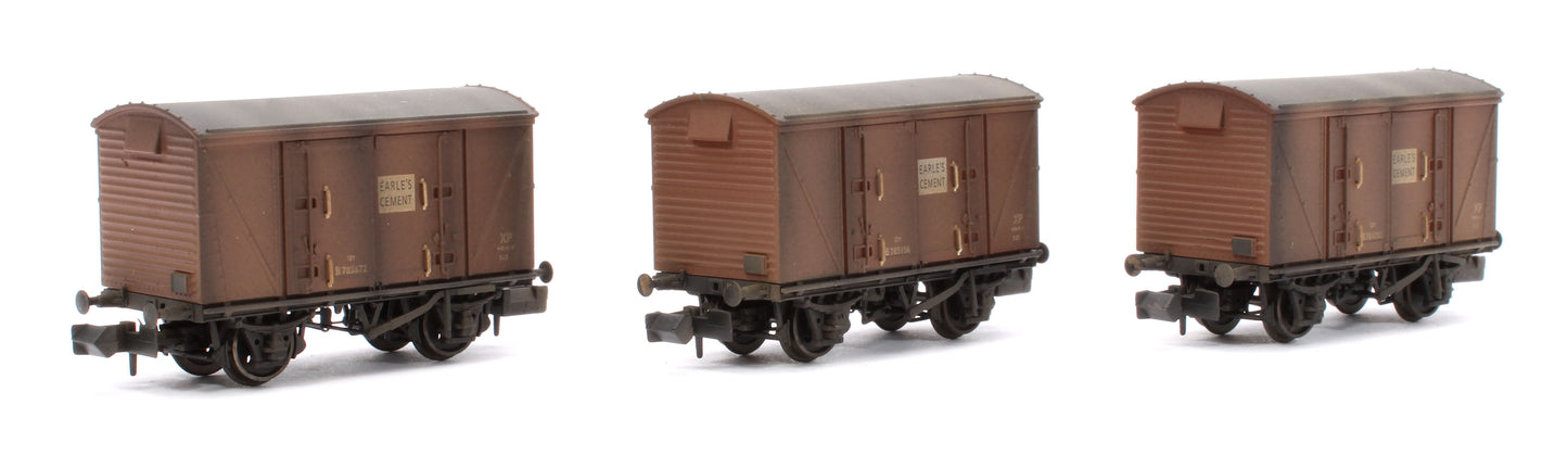 Custom Weathered Set of 3 BR 12T Vanwide Ventilated Vans, BR Bauxite (Early) Earle's Cement
