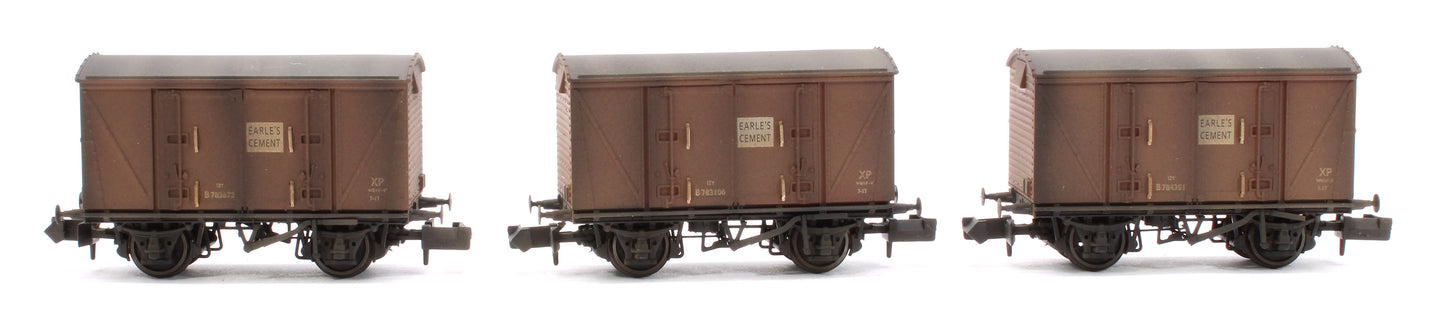 Custom Weathered Set of 3 BR 12T Vanwide Ventilated Vans, BR Bauxite (Early) Earle's Cement