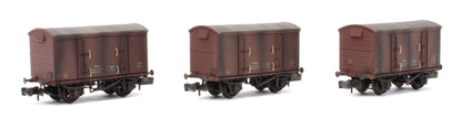 Custom Weathered Set of 3 BR 12T Vanwide Ventilated Vans, BR Freight Brown VMV XP