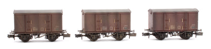 Custom Weathered Set of 3 BR 12T Vanwide Ventilated Vans, BR Freight Brown VEV