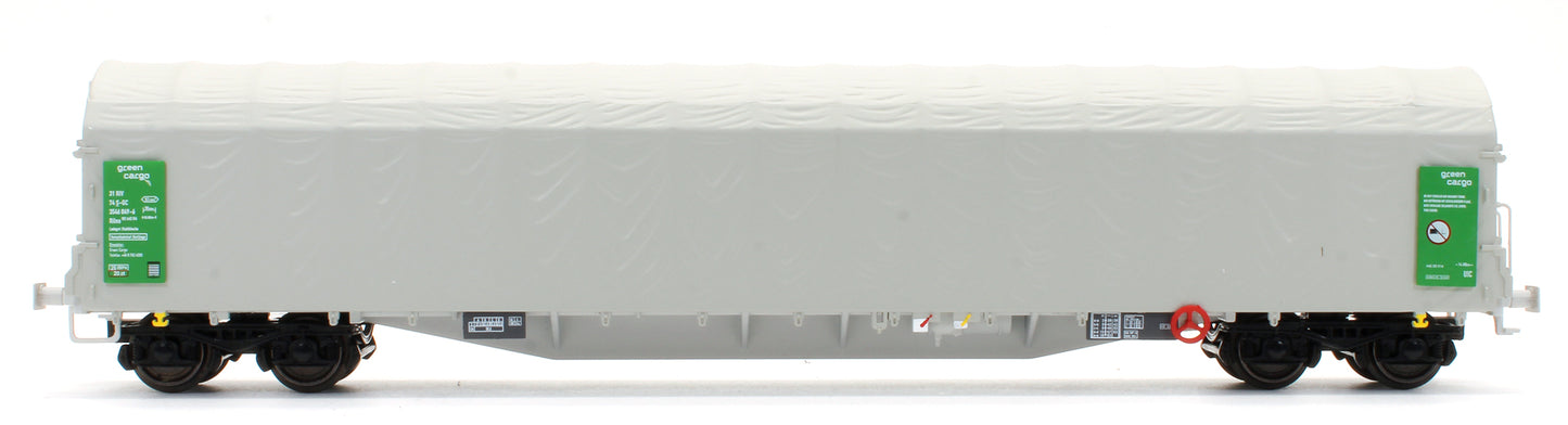 Pre-Owned Set of 2 Green Cargo Rils S-GC Long Bogie Canvas Covered wagon