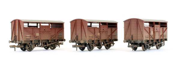 Pre-Owned Set Of 3 - 8 Ton Cattle Wagons BR Bauxite Late (Weathered) Exclusive Edition