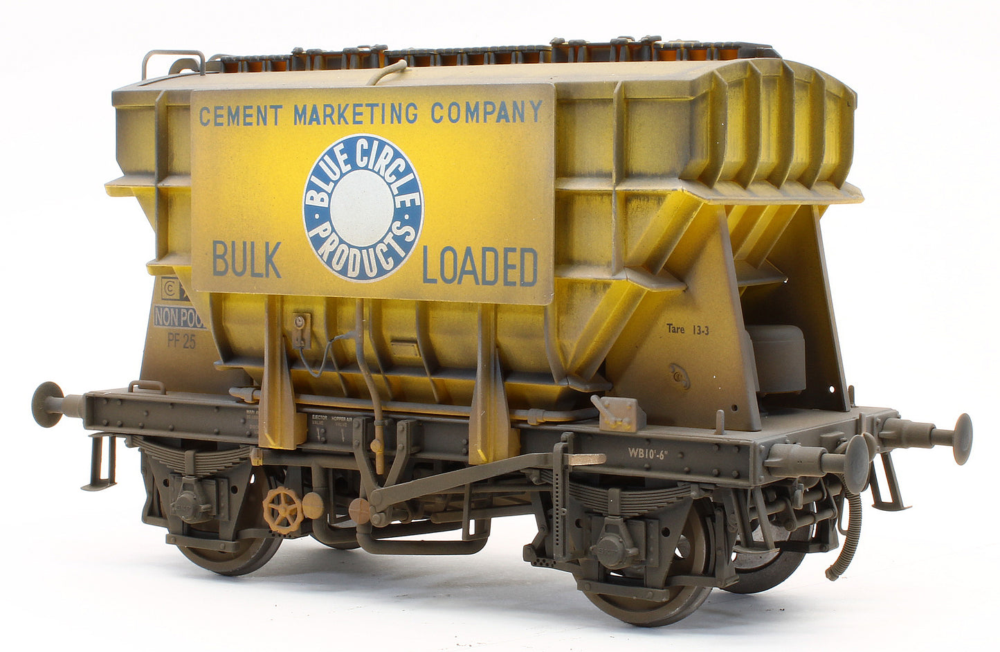 E3003UHW Bespoke Weathered Presflo Wagon 'Blue Circle' Yellow Un-Numbered - Heavy Finish