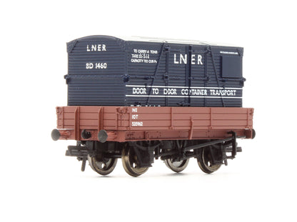 Pre-Owned 3 Plank Wagon NE Brown With LNER Blue BD Container