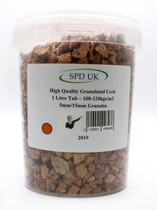 High Quality Granulated Cork 1 Litre Tub - 150-200kgs/m3 (3mm/35mm Granules)