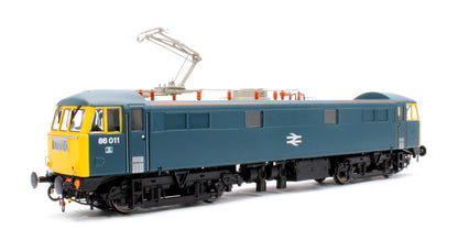 Class 86 BR Rail Blue 86011 with FYE, Orange Cantrail Warning Stripe (Faiveley Pantograph) (V3a) Electric Locomotive