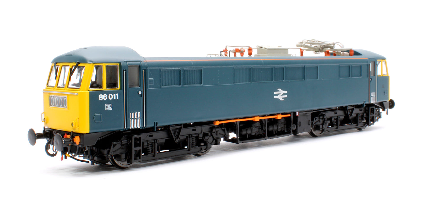 Class 86 BR Rail Blue 86011 with FYE, Orange Cantrail Warning Stripe (Faiveley Pantograph) (V3a) Electric Locomotive