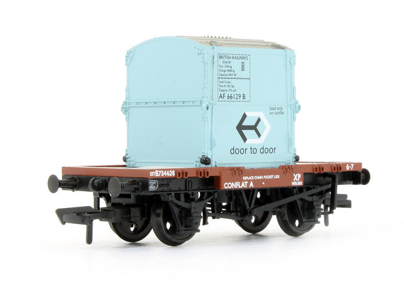 Pre-Owned Conflat Wagon BR Bauxite (Early) With AF Container BR Ice Blue
