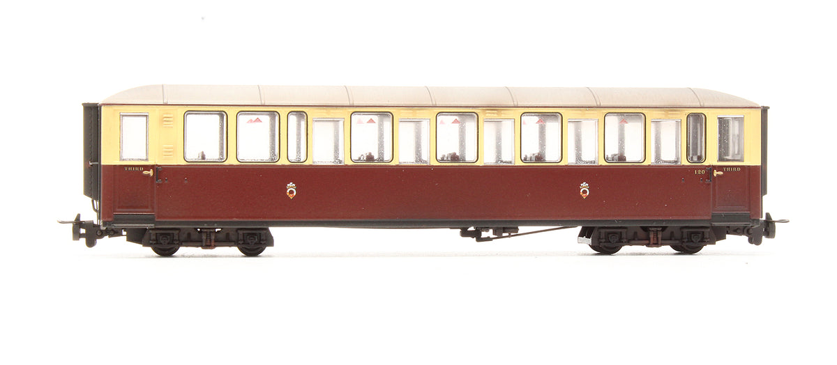 Pre-Owned Ffestiniog Railway 'Tin Car' Saloon Third No. 120 FR Crimson & Cream - Custom Weathered