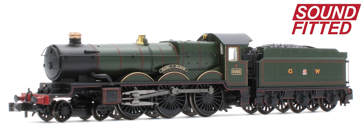 372-034SF GWR 4073 'Castle' 5055 'Earl of Eldon' GWR Lined Green (GW Crest) Steam Locomotive - DCC Sound