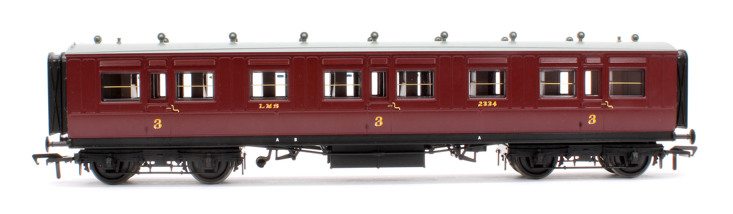 LNWR 50ft Arc Roof Third Corridor LMS Crimson Lake No.2334