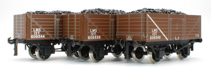 G/5-WS13 Set of 3 LMS Brown 12T Open Coal Wagons - No. 608334, 608344, 608348 - Set 13